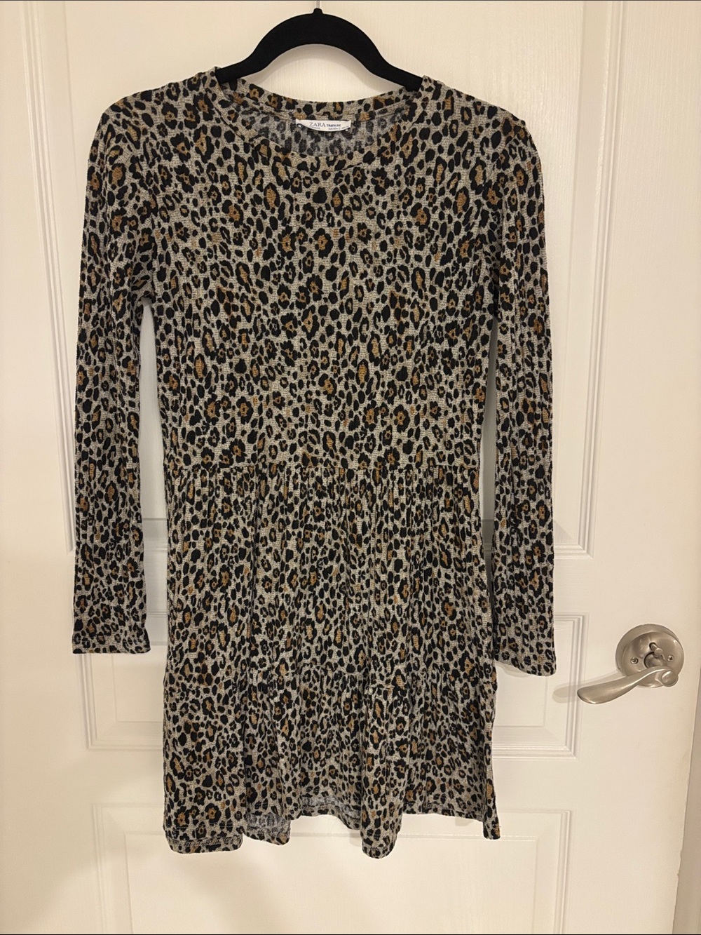 Zara Trafaluc Leopard Print Long Sleeve Mini Dress - Neutral Tones